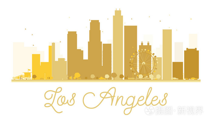 洛杉矶城市天际线金色剪影