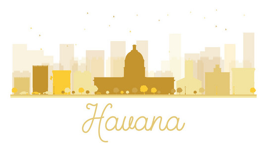 哈瓦那城市天际线金色轮廓。