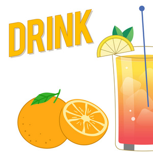 饮料混合鸡尾酒橙色背景矢量图像