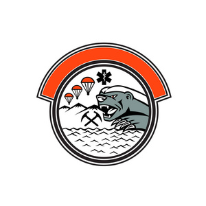 徽章吉祥物的头一个蜂蜜獾与医护人员的标志, 空气