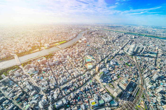 亚洲商业概念房地产与企业建设-全景现代城市城市天际线鸟瞰鸟瞰在