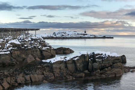 罗弗敦群岛景观在冬天的时候