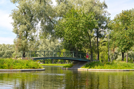 莫斯科胜利公园池塘之间的桥梁。圣彼得堡