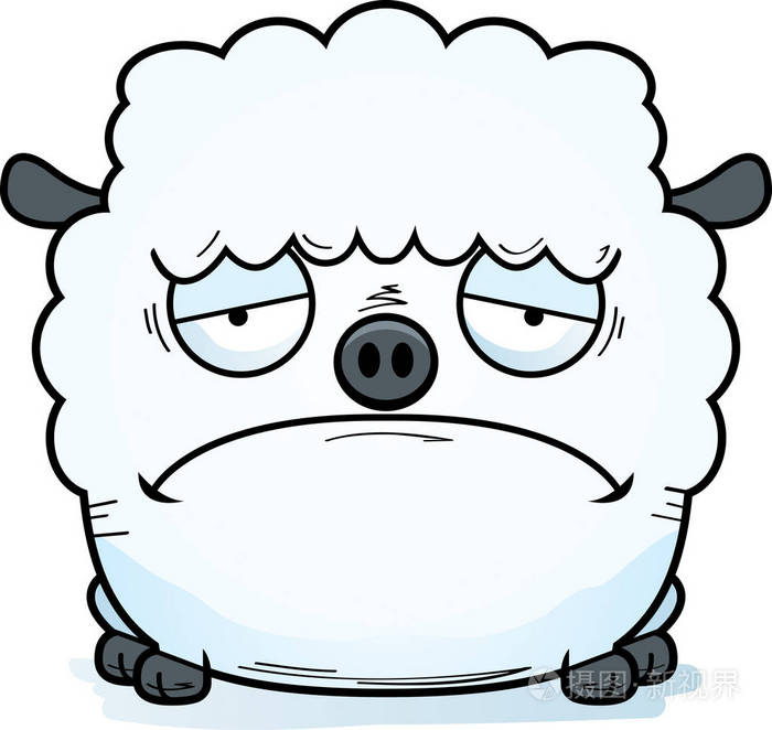 一只羊愁容的卡通插图