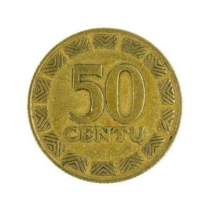 50立陶宛世纪城天堂硬币 1997 被隔绝在白色背景上