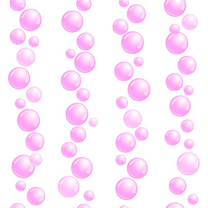 垂直无缝肥皂气泡条纹, 线条与现实的水珠, 粉红色的斑点, 矢量泡沫例证
