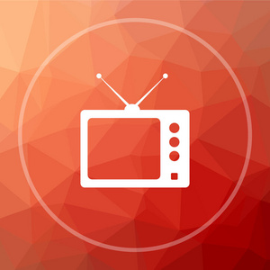 复古电视图标。红色低聚背景的复古电视网站按钮
