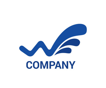 蓝色海浪型字母 w 标志设计思想概念说明照片