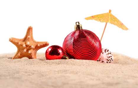 圣诞装饰品贝壳和上海滩沙滩上的海星