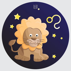 狮子座生肖彩标志符号卡通插图