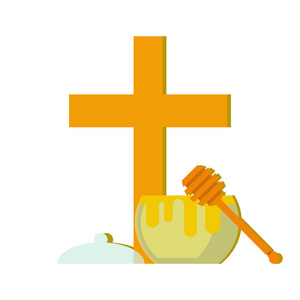 基督教十字和甜蜂蜜, 正统节日, 矢量图像, 平面设计