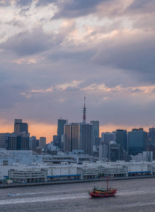 夕阳下的东京城市夜景