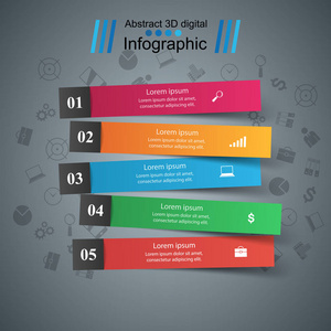 商务图表折纸风格矢量插画。五项