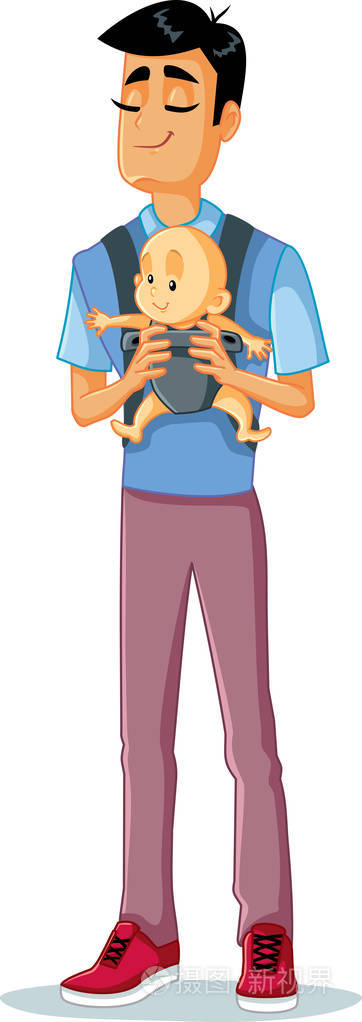 快乐的父亲抱着婴儿在吊索矢量插图