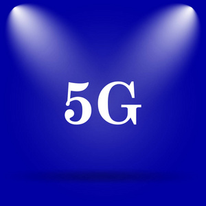 5g 图标。蓝色背景上的平面图标