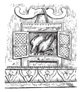 笼圣鸡, 复古雕刻插图。Magasin Pittoresque 1873