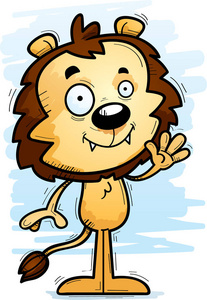 一只雄狮挥舞的卡通插图