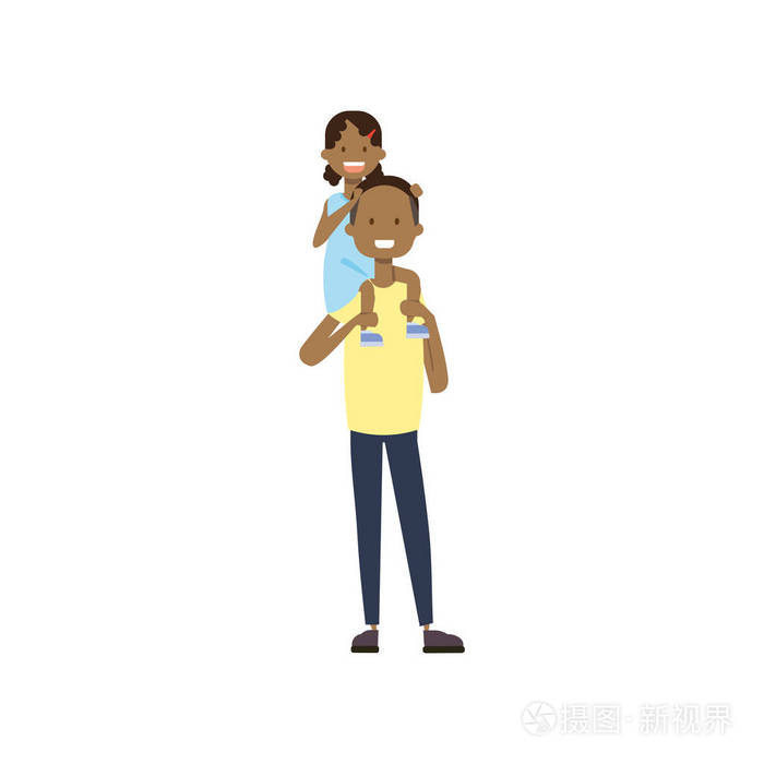 非洲父亲抱着婴儿女孩在颈部全长头像在白色背景, 成功的家庭概念