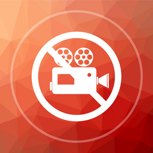 禁止的摄像机图标。禁止视频摄像头网站按钮在红色低聚背景