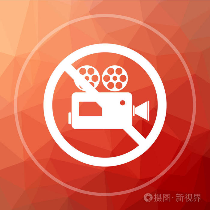 禁止的摄像机图标.禁止视频摄像头网站按钮在红色低聚背景