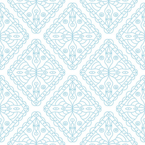 白色和蓝色的几何打印。网络纺织品和墙纸无缝模式