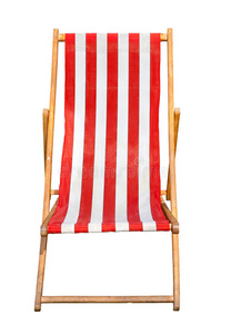 红色和白色条纹帆布躺椅隔离在白色背景上。