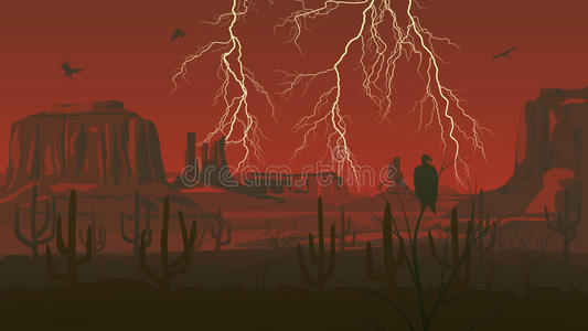 西部大草原雷暴水平图飞马座和黑暗的天空抽象的红色背景萨古罗罢工