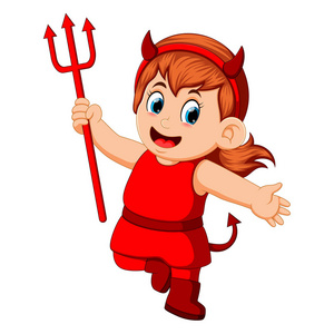 万圣节的小孩子红色魔鬼服装照片