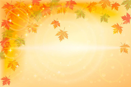 秋天的背景有黄色和红色的叶子。矢量插图