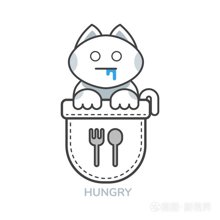 口袋可爱的猫亚洲 emoji 表情饥饿的感觉图标