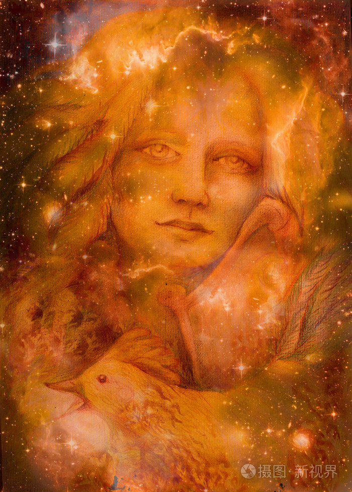 早上童话女神奥罗拉竖琴与鸡