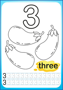 用于书写数字的练习.简单的难度水平.恢复虚线并将图片着色.