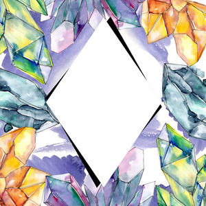 彩色钻石岩石首饰矿物。框边框装饰广场