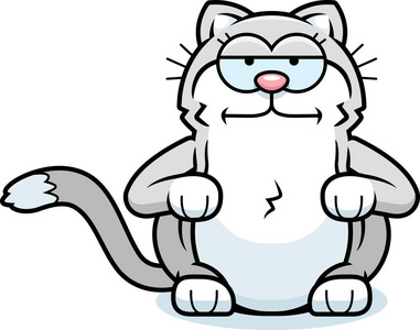 一只小猫看起来无聊的卡通插图