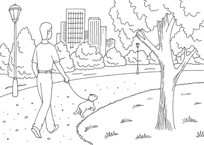 男人在遛狗照片