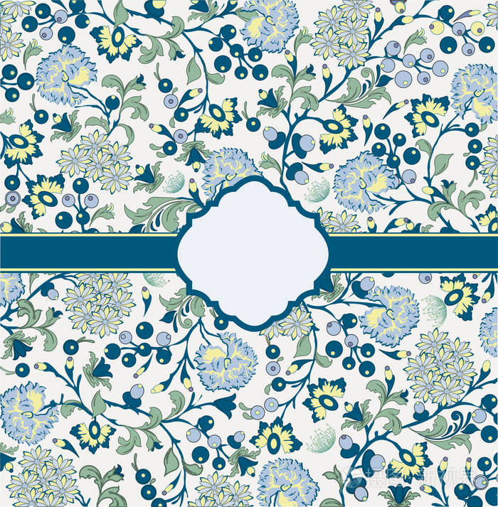 复古的邀请卡与华丽典雅复古抽象花卉设计.矢量插图