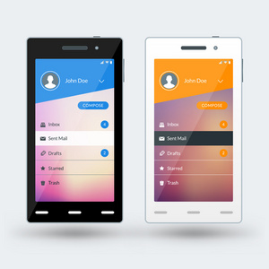 现代智能手机与电子邮件应用程序屏幕。 平面设计样板