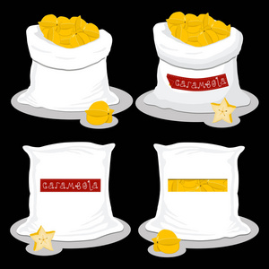 矢量插图的袋子装满了星果杨桃, 储藏在麻袋里.