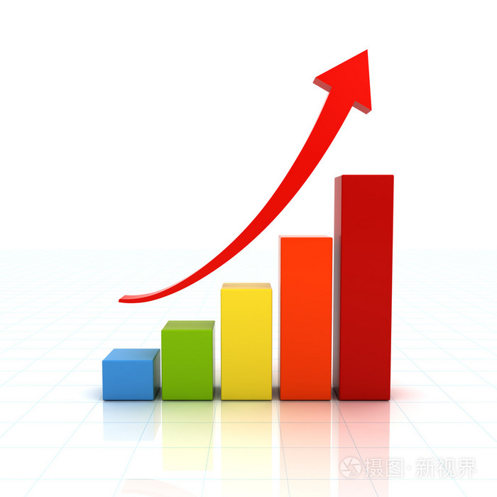业务graph 图表与红色上升的箭头,在白色的背景,用反射