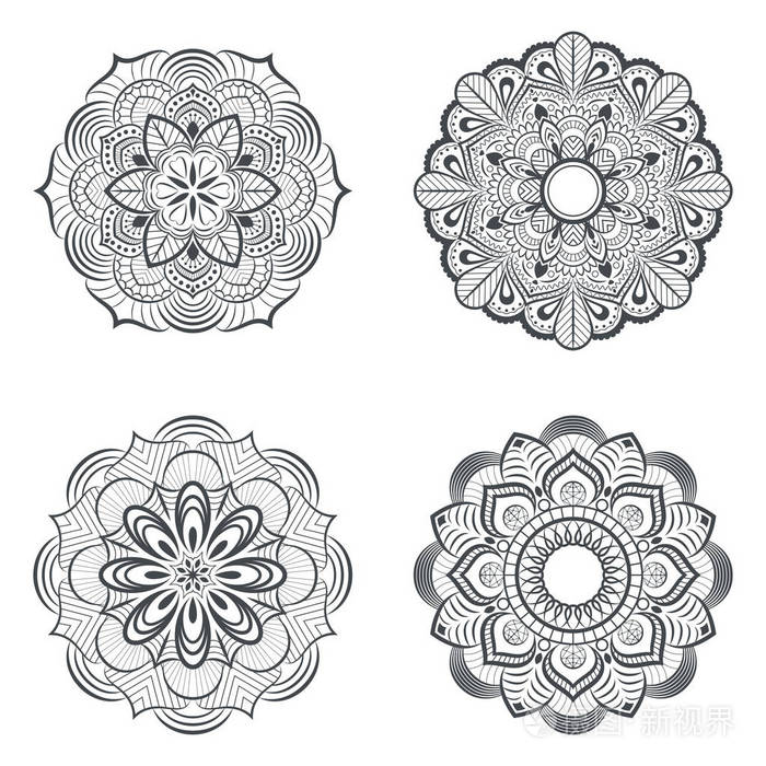 圆形花设计被隔离在白色背景上.套曼荼罗