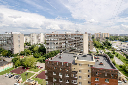 莫斯科的街道和住宅建筑从上面全景的高度看法