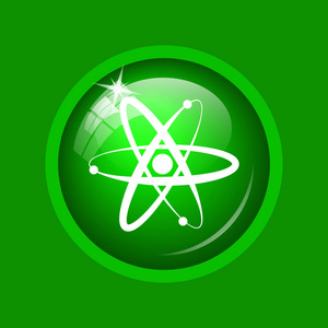 原子图标。绿色背景上的互联网按钮