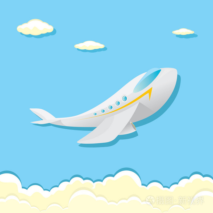 卡通飞机在湛蓝的天空