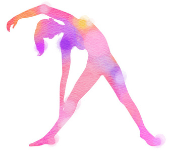 水彩瑜伽女性剪影在白色背景。数码艺术画