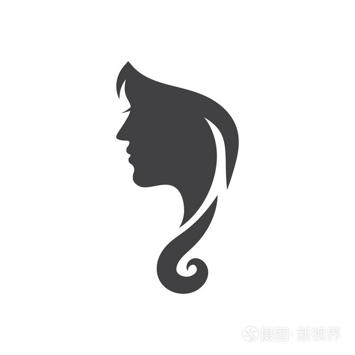 一个女人的头发的概念标志轮廓。模板设计