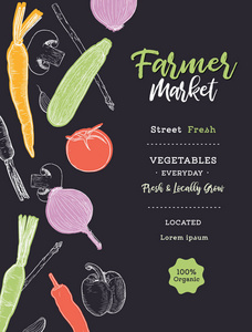 蔬菜的农民市场设计模板。健康食品帧横幅集合