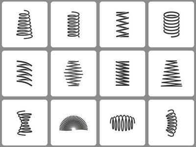金属弹簧图标集。黑色矢量插图被隔离在白色。图形和网页设计的简单象形图
