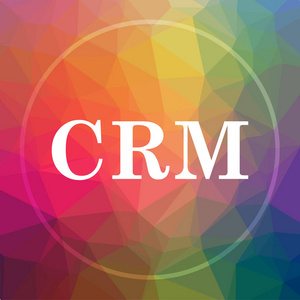 Crm 图标。低聚背景下的 Crm 网站按钮