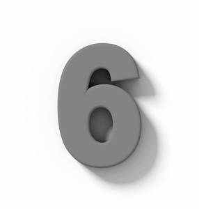 数字 6 3d 中灰色隔离白色与阴影正交投影3d 渲染照片