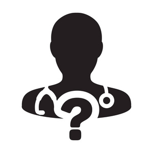 健康图标矢量医生男性人物头像与问号象形文字插图医学咨询的问题符号